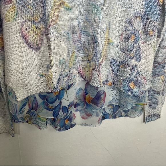 Sioni Floral Print Chiffon Knit Slouchy Sweater Coastal Boxy Long Sleeve Size M - Picture 5 of 15